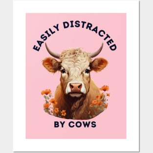 Easily Distracted by Cows Retro Design | Funny Cow Lover Posters and Art